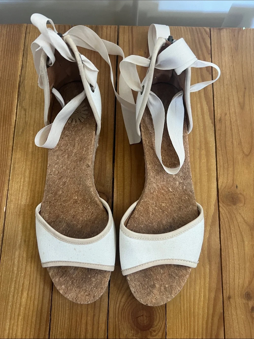 Ugg Amell Australia canvas open toed Jute Wedge Sandals with Ankle Tie
